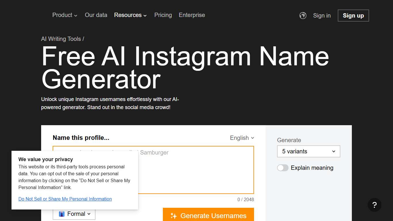 Free AI Instagram Name Generator